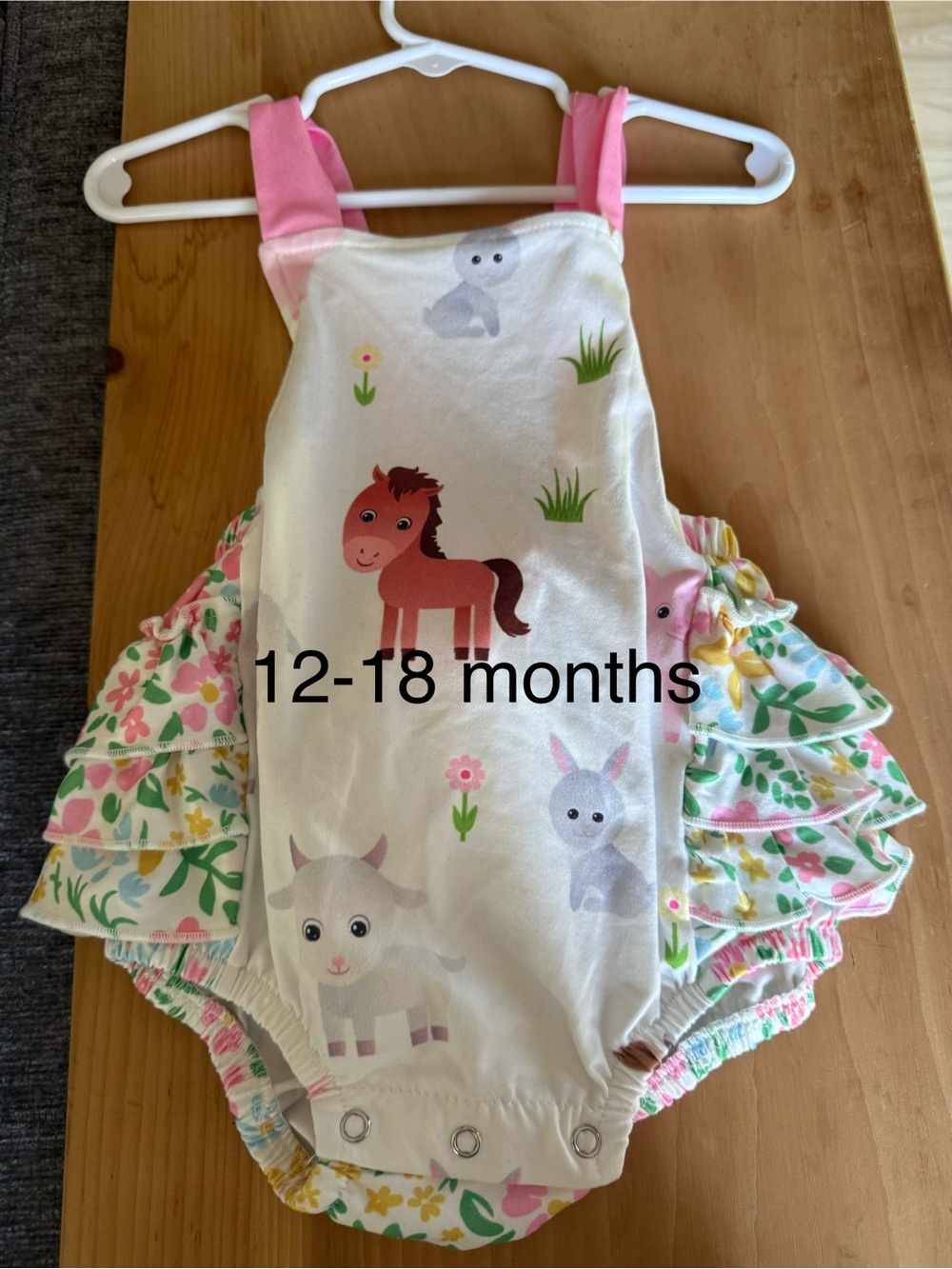Kids Floral Farm Animal Ruffle Romper - Pink/White